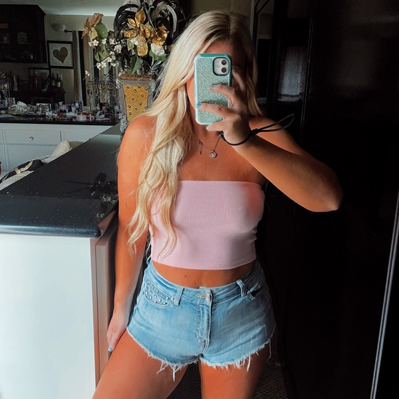 Brandy Melville Tops - Pink strapless ribbed crop top